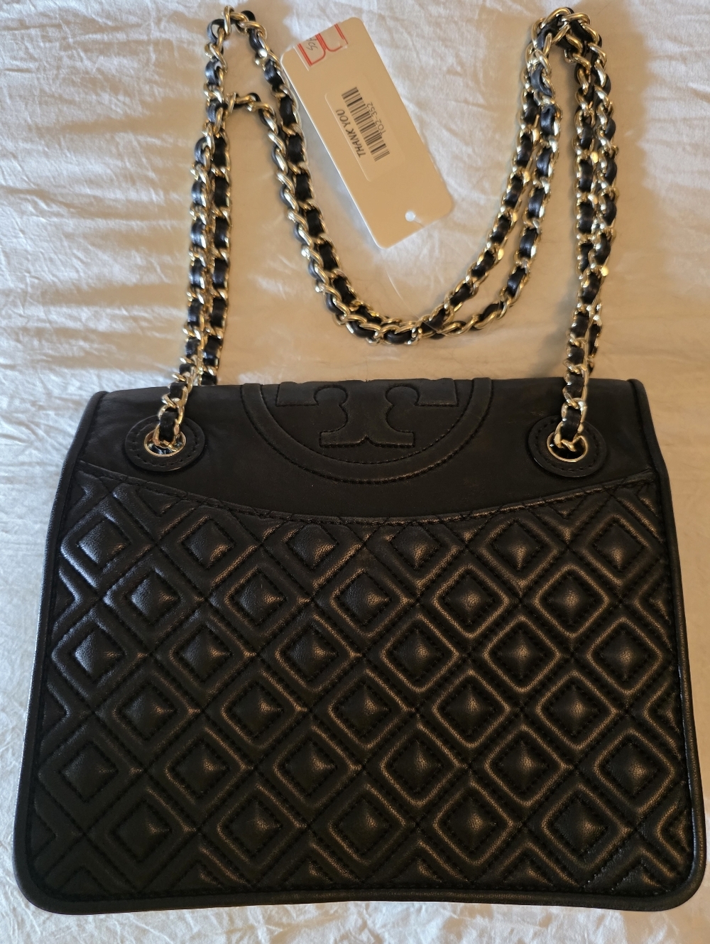 Authentic Tory Burch Black Quilted Leather Chain Shoulder Bag